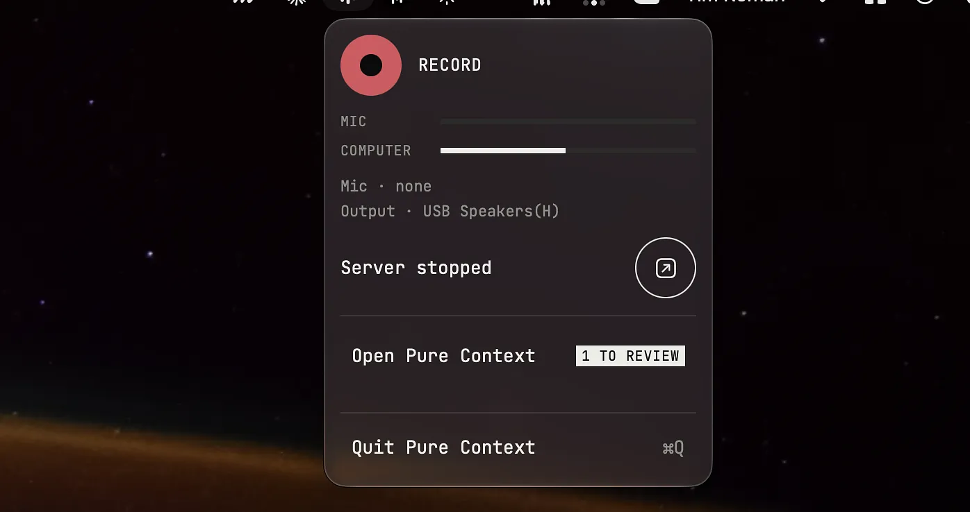 Pure Context in the menu bar